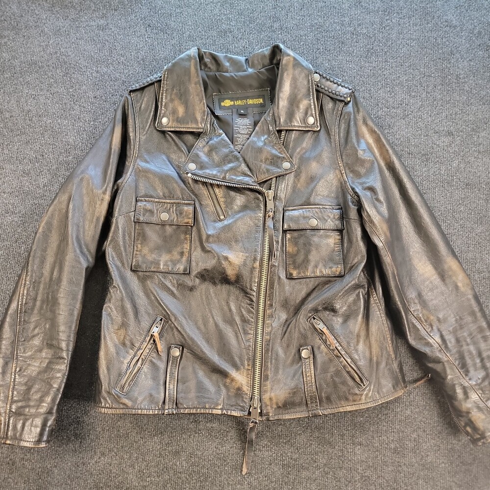 Harley Davidson Leather Motorcycle Jacket Women's XL Black Eagle Patch Sturgis